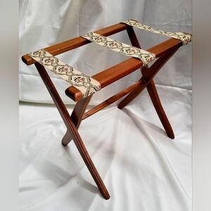 Vintage Scheibe Folding Luggage Rack – Wood Frame with Tapestry Straps